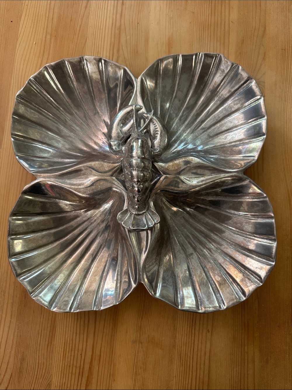 Vintage Bruce Fox pewter Lobster Shell 4-Compartment Serving Dish